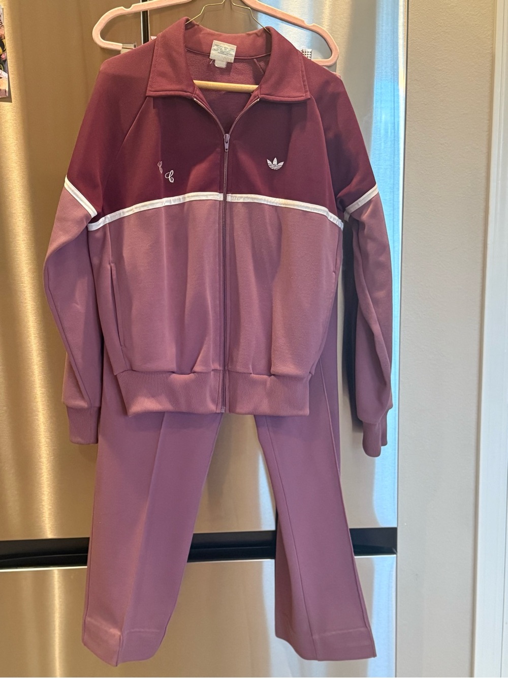 Vintage 1970s Adidas Trefoil Tracksuit Set Purple Plum Taiwan ROC Rare L